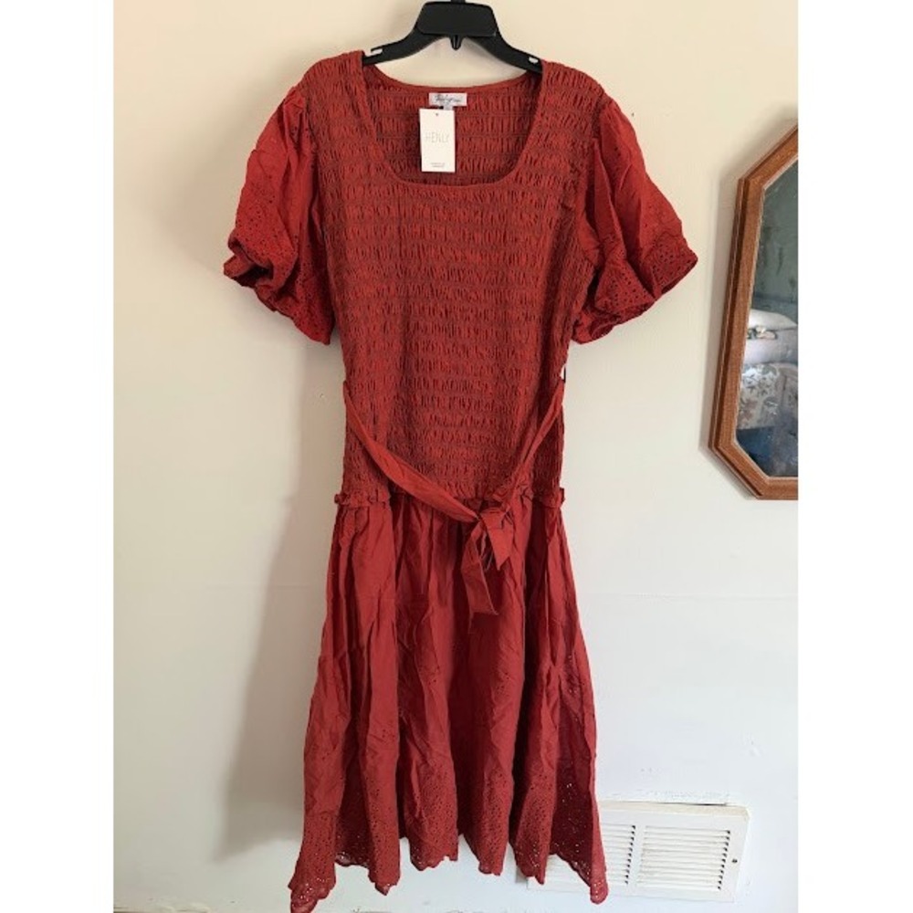 Polagram Rust Red Midi Dress with Tie Waist